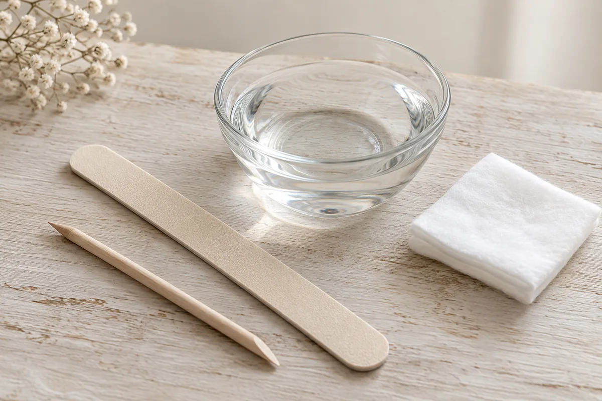 Lime unie, bâtonnet en bois et bol en verre d&rsquo;eau claire posés sur une tablette claire